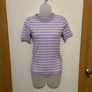Light Purple / Lavender / Lilac Pastel and White Ribbed Stripped T-Shirt (Small)